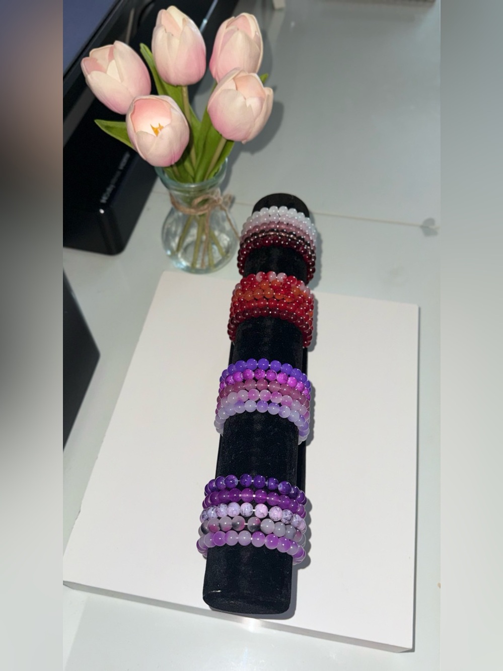 Beautiful Stretch Bracelet Stack - Purple and Pink Mix
